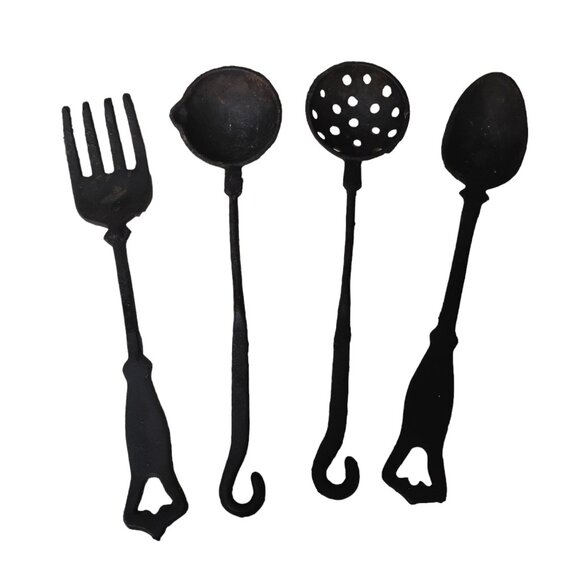 VTG 4 Pc Set WROUGHT IRON KITCHEN UTENSIL Spoon Ladle Fork Primitive Decor - Picture 2 of 3